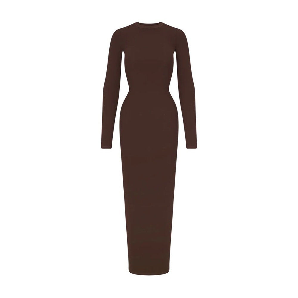 SKIMS Fits Everybody Crew Neck Long Sleeve Dress | Cocoa | Size S - Picture 4 of 7
